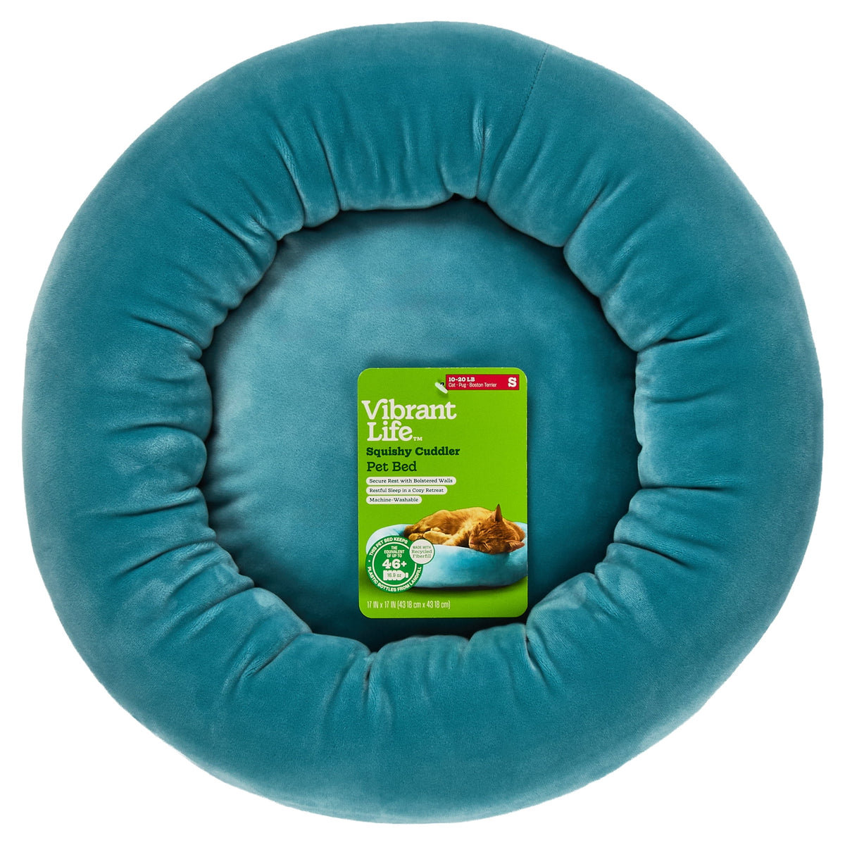 Vibrant Life Small Squishy Cuddler Pet Bed, Blue, 17 in