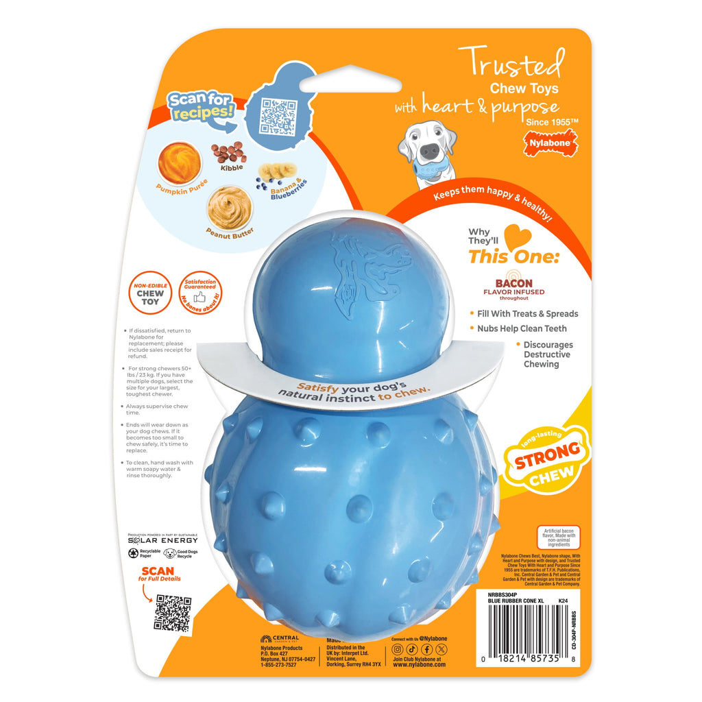 Nylabone Strong Chew Rubber Stuffable Cone Dog Treat, Dog Toys, Bacon Flavor, Red, Medium