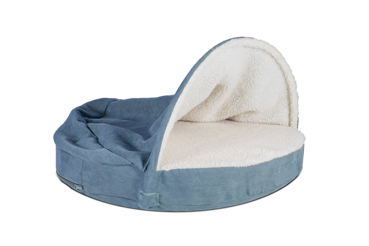 Furhaven 26" Round Orthopedic Dog Bed Sherpa & Suede Snuggery w/ Removable Washable Cover - Gray, 26-inch Faux Lambswool & Suede Gray 26 inch Snuggery (Orthopedic Foam)