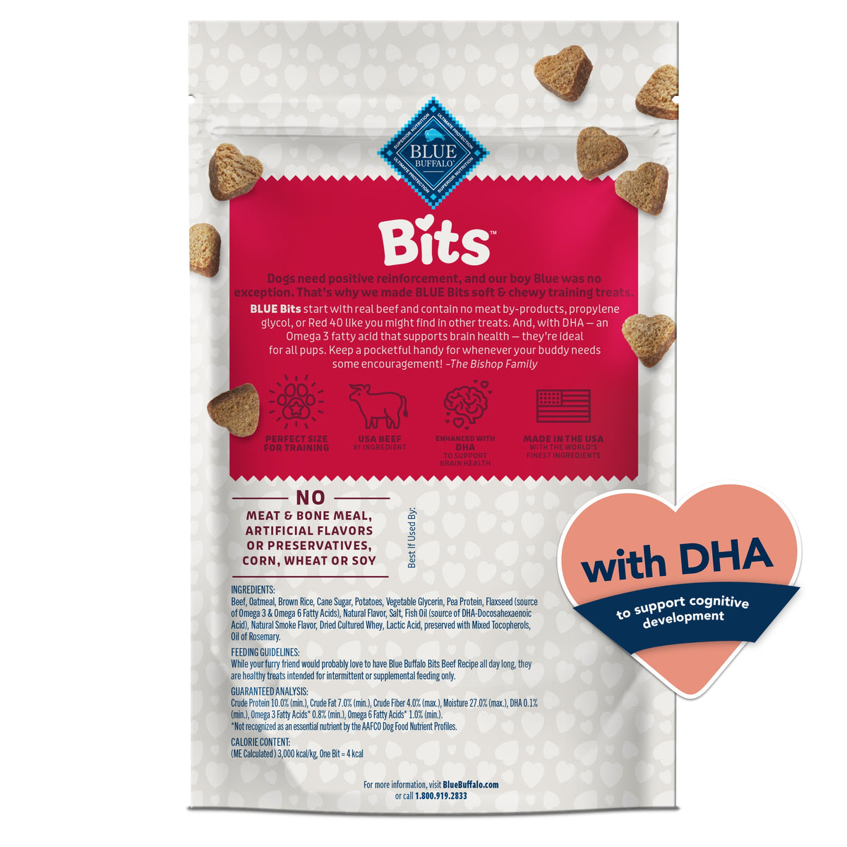 Blue Buffalo Bits Soft Dog Treats for Training, Made With Natural Ingredients & Enhanced with DHA, Beef Recipe, 19-oz Bag