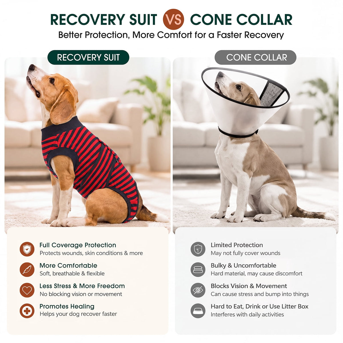Kuoser Dog Surgical Recovery Suit Dogs Cat Onesie after Surgery,Brown,XL