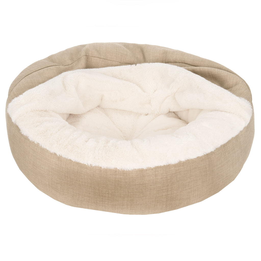 FurHaven Plush & Performance Linen Hooded Donut Pet Bed for Dogs & Cats - Mist Gray, Small - 24"