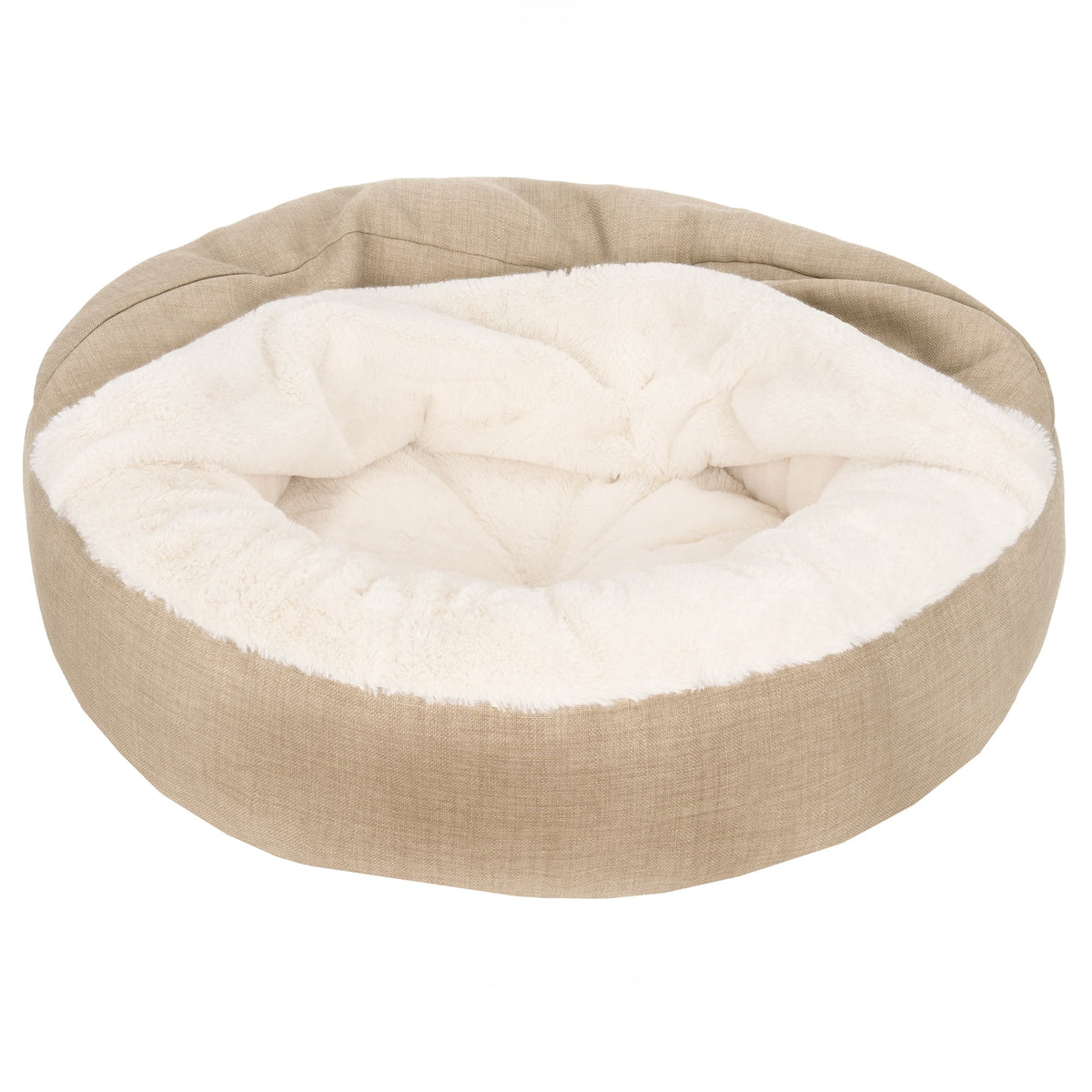 FurHaven Plush & Performance Linen Hooded Donut Pet Bed for Dogs & Cats - Mist Gray, Small - 24"