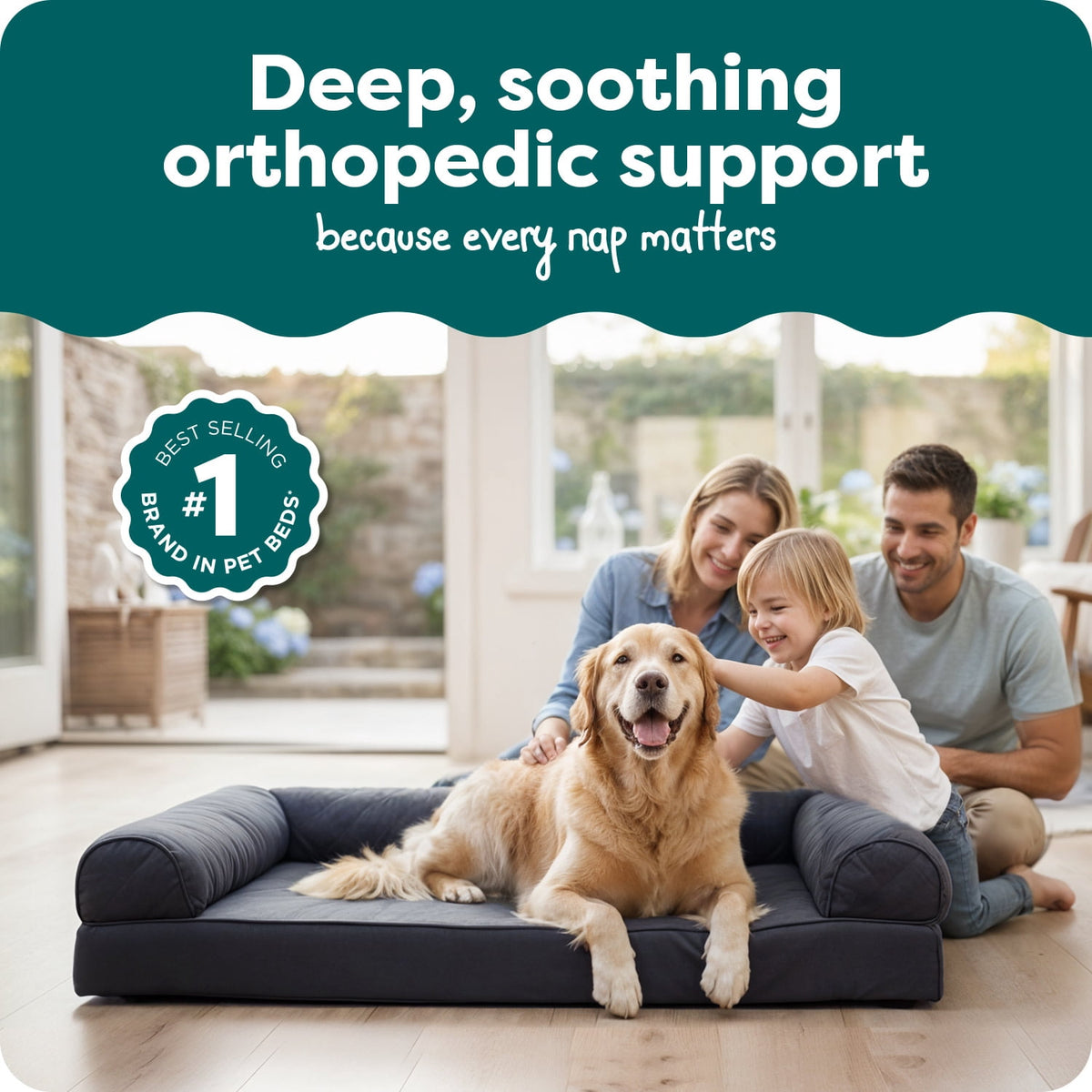 FurHaven Classic Sofa Orthopedic Dog Bed For Large Dogs, Solid Orthopedic Foam Slab for Joint Support, Removable Washable Cover, Jumbo Plus/XXL, Quilted Sofa, Ensign Blue
