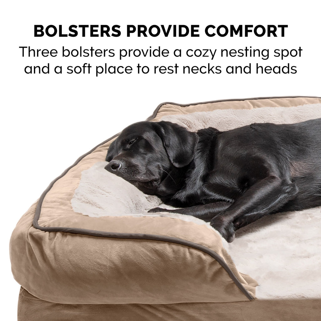FurHaven Pet Products Velvet Waves Perfect Comfort Cooling Gel Top Sofa-Style Pet Bed for Dogs & Cats - Brownstone, Medium