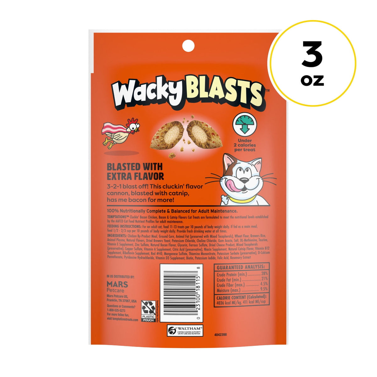 Temptations Cat Treats Wacky Blasts, Cluckin’ Bacon Flavor, 3 oz. Pouch (12 pack)