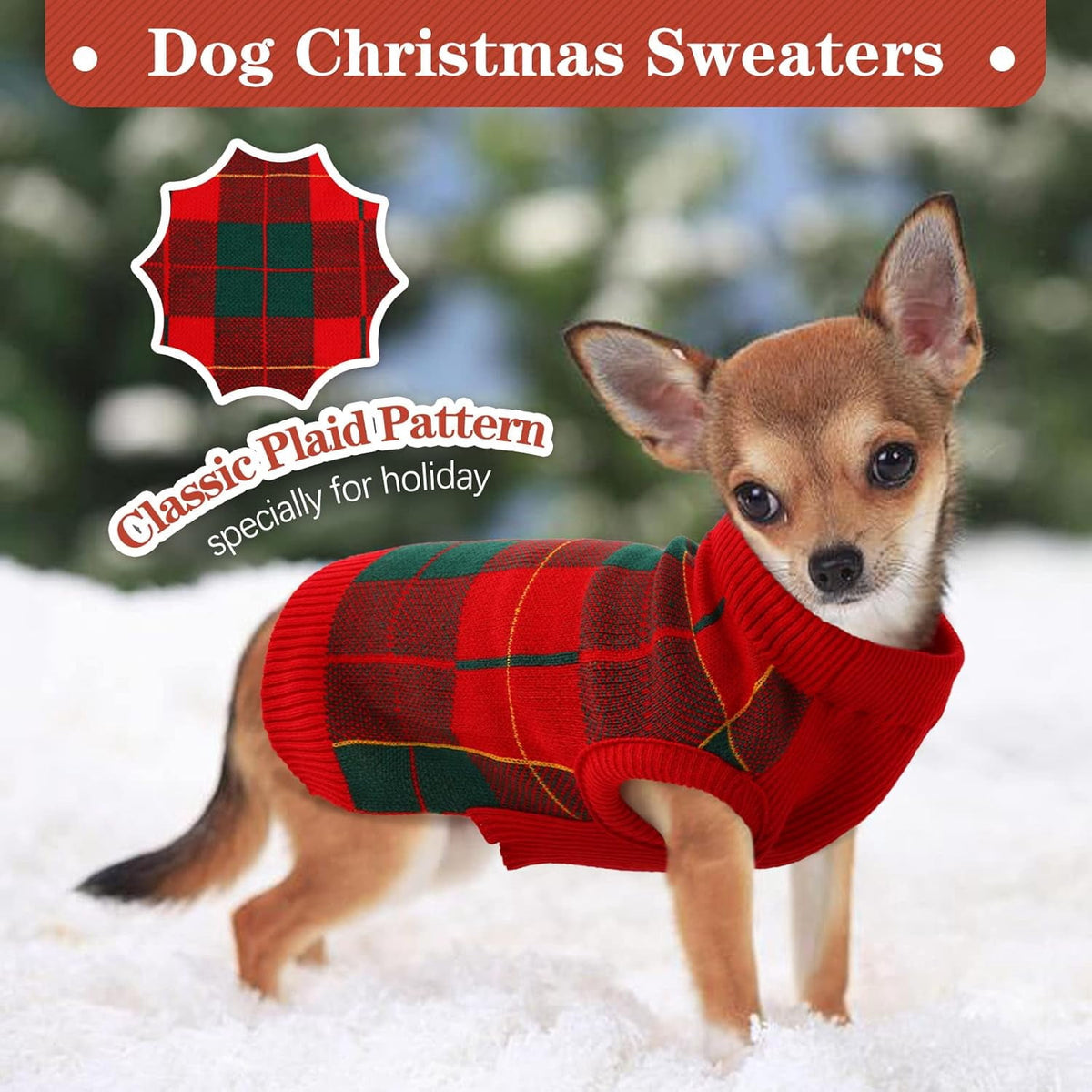 Kuoser Classic Plaid Dog Sweater Warm Pullover Knitwear for Small Medium Dogs, Red, S