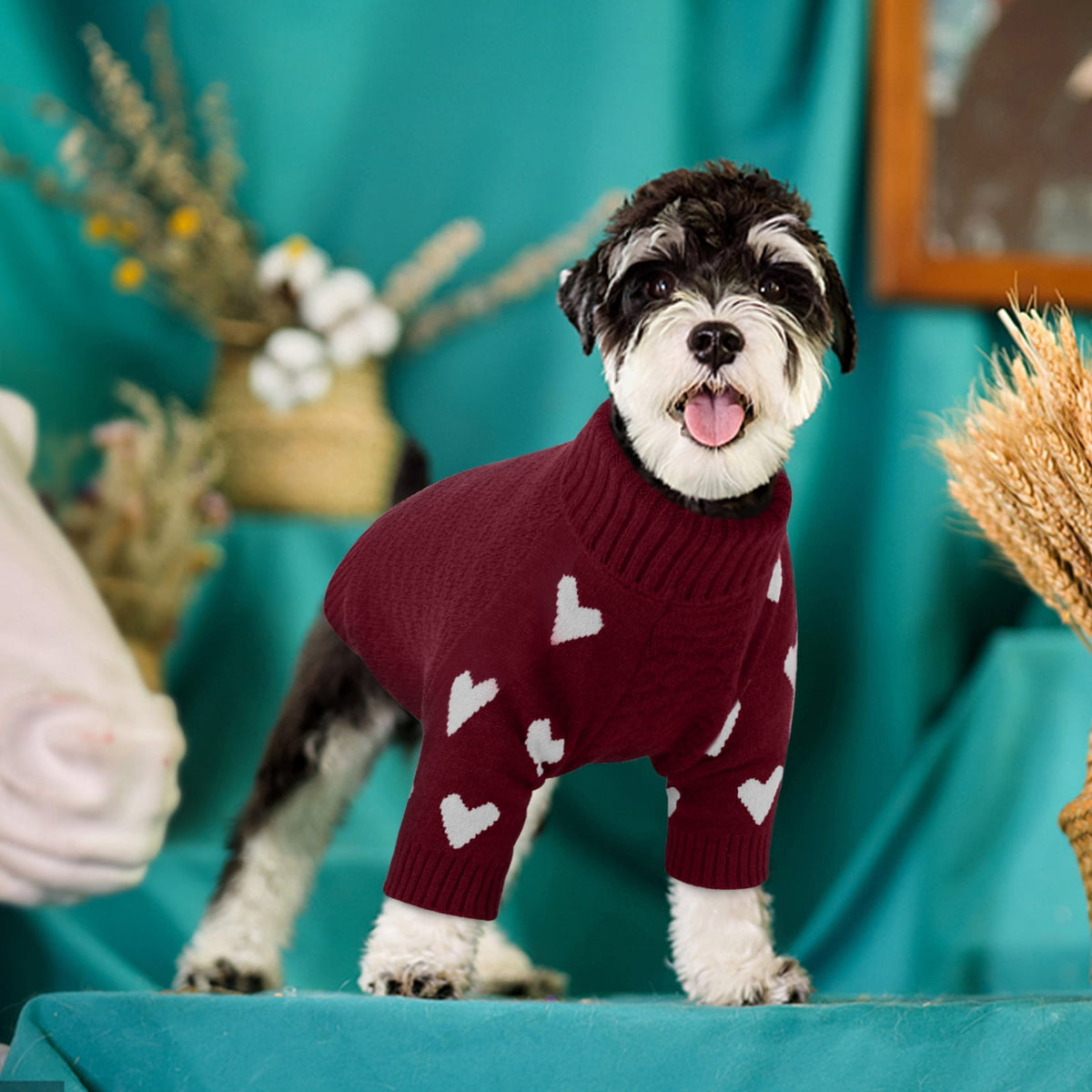 Kuoser Dog Sweater, Turtleneck Pet Sweatshirt, Thick Doggy Winter Clothes for Fall Xmas, Red, M