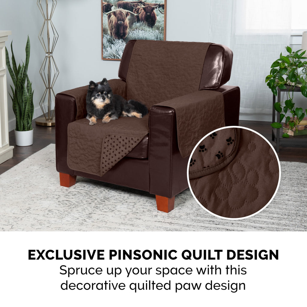 FurHaven Pawprint Non-Skid Sofa and Chair Furniture Protector for Dogs and Cats - Sofa, Dark Brown
