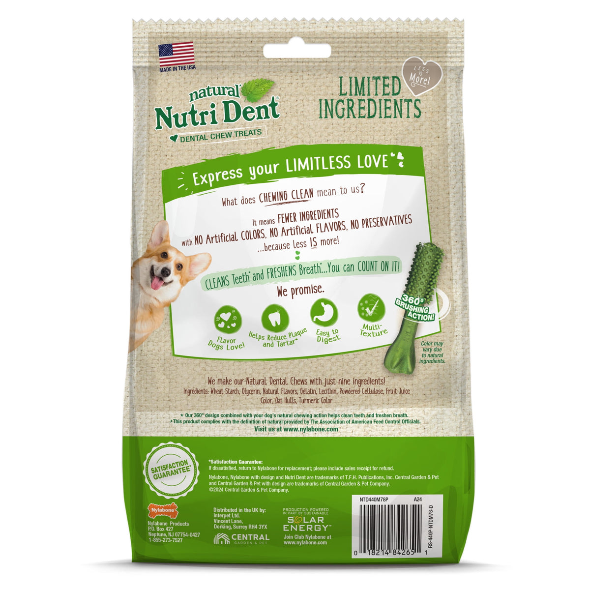 Nylabone Nutri Dent Natural Dental Chews for Dogs, Limited Ingredient Dog Treats, Teeth Cleaning Dental Sticks for Dogs, Fresh Breath Flavor, For X-Small Dogs (78 Count)