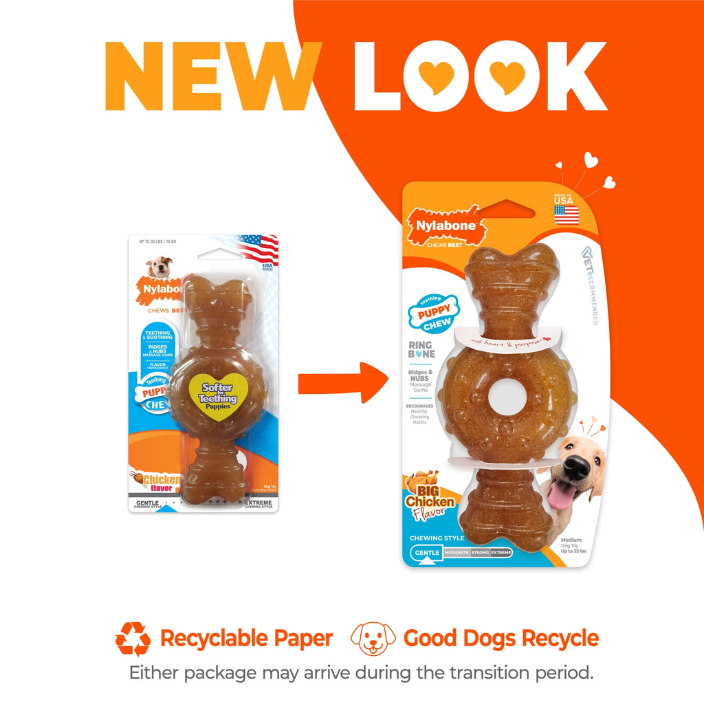 Nylabone Puppy Chew Ring Bone Dog Toy, Dog Chew Toy, Chicken Flavor, Medium, 1 Count
