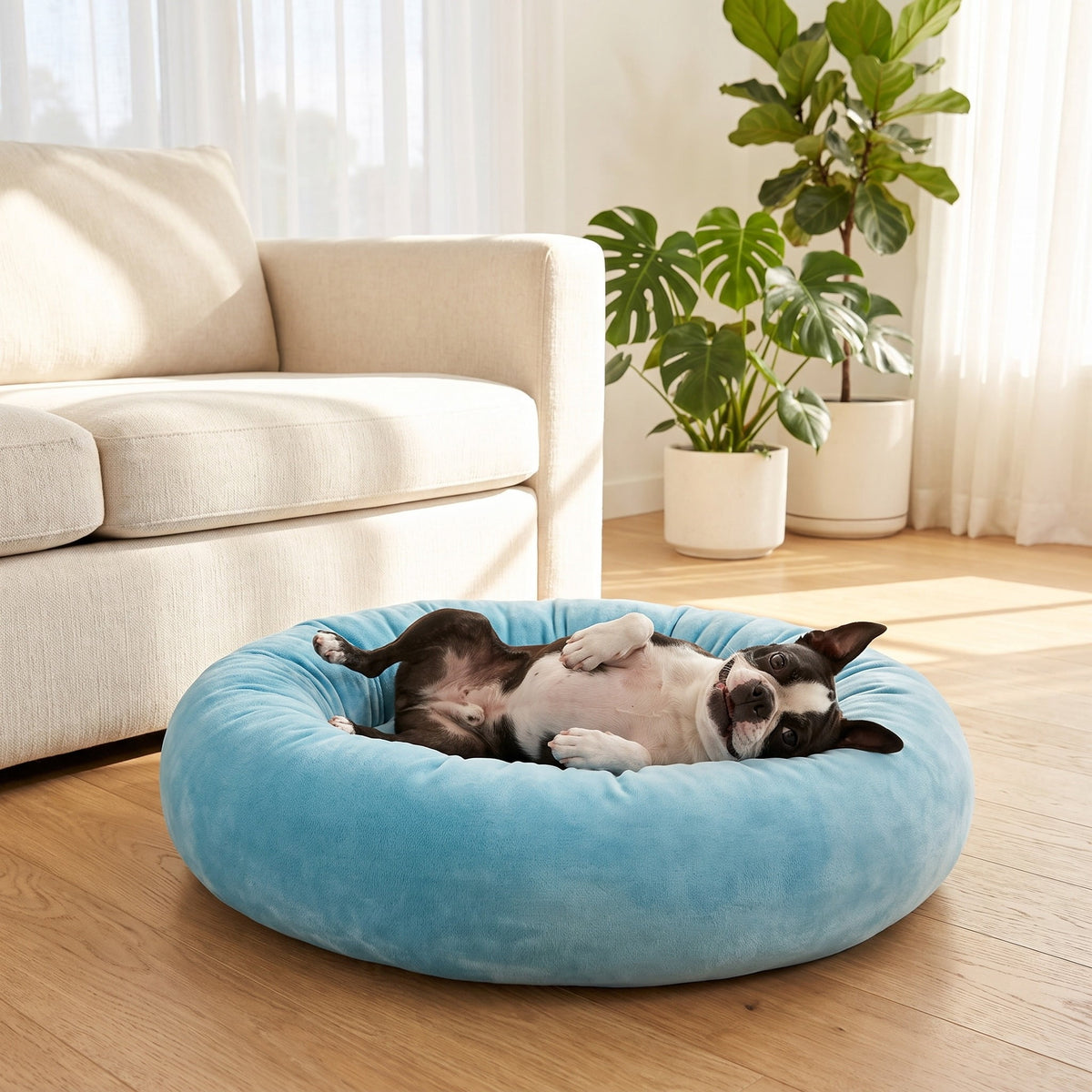 Vibrant Life Small Squishy Cuddler Pet Bed, Blue, 17 in