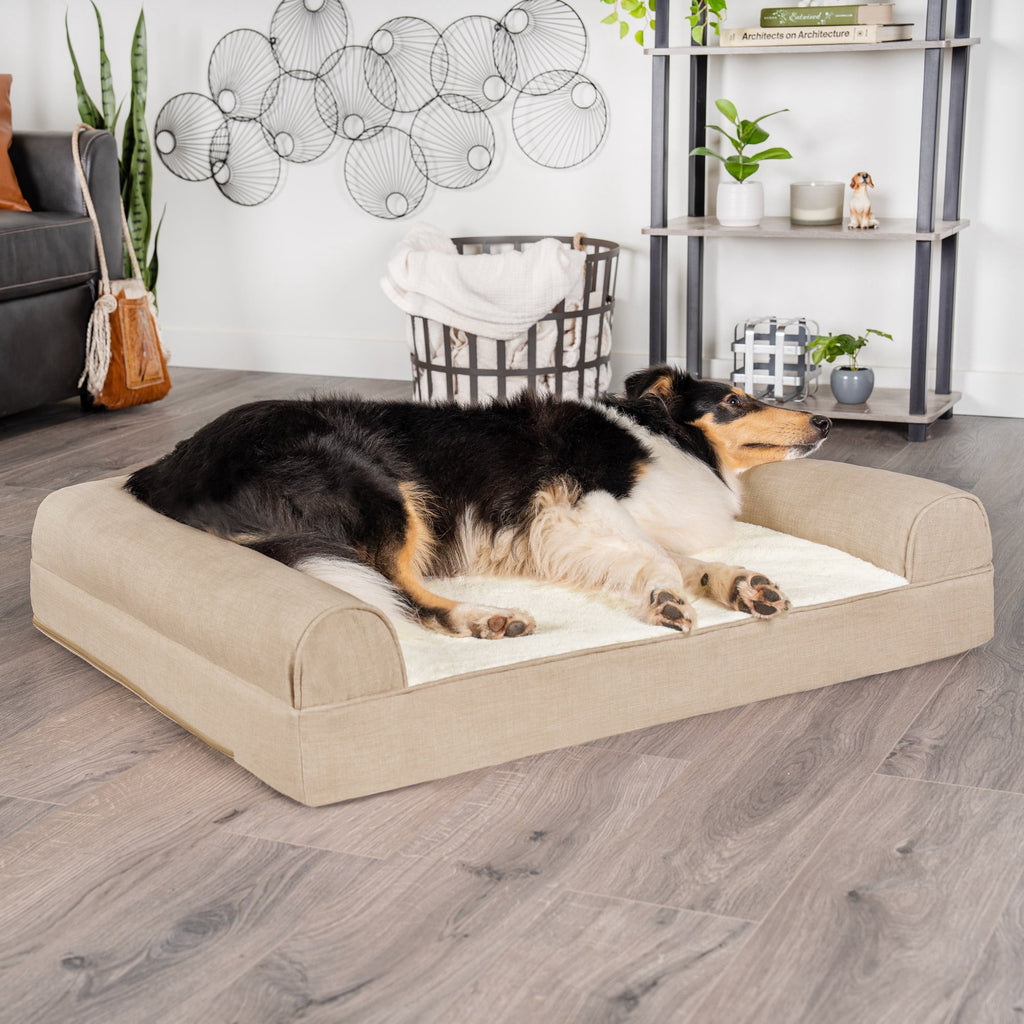 FurHaven Pet Products Plush & Performance Linen Orthopedic Sofa Pet Bed for Dogs & Cats - Mist Gray, Large