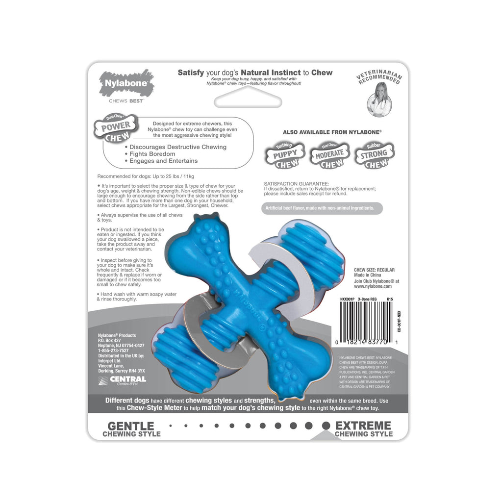 Nylabone Power Chew Comfort Hold X Bone Dog Toy, Dog Chew Toy, Beef Flavor, Small, 1 Count