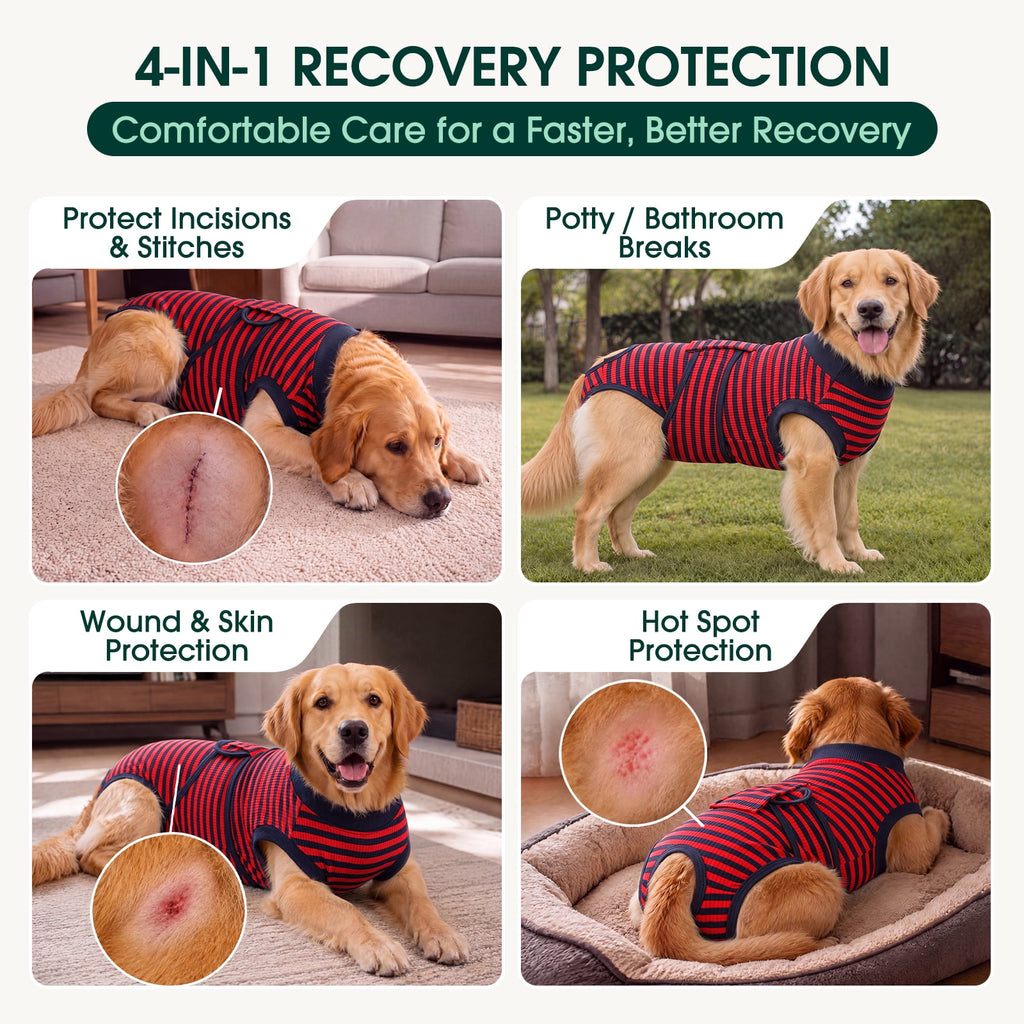 Kuoser Dog Surgical Recovery Suit Dogs Cat Onesie after Surgery,Brown,XL
