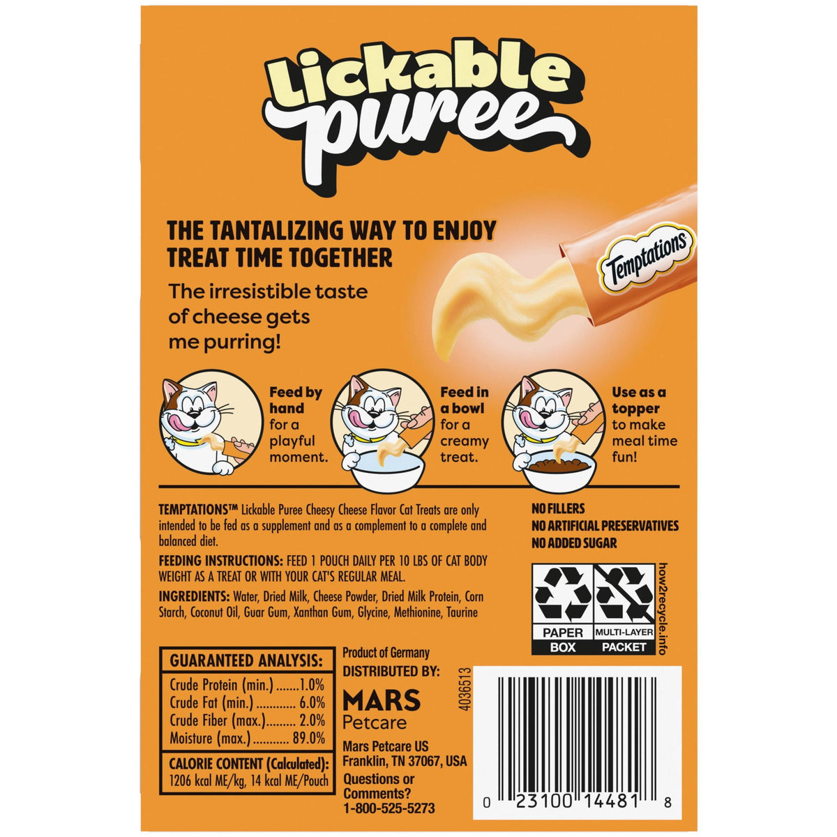 Temptations Creamy Puree With Cheese Lickable, Squeezable Cat Treats, 16-Pack Of 12G Pouches