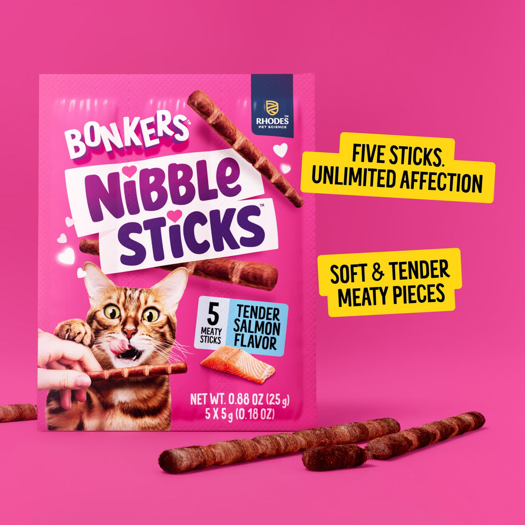 BONKERS Nibble Sticks Soft & Meaty Tender Chicken Flavor Cat Treats, 5 Sticks