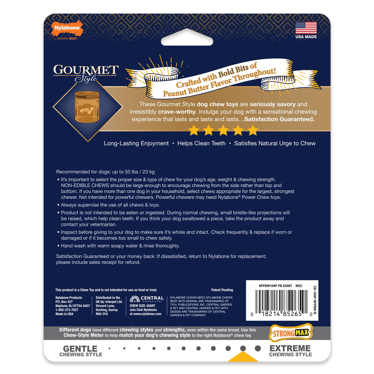 Nylabone Strong Chew Gourmet Style Wishbone Dog Toy, Dog Chew Toy, Peanut Butter Flavor, Large, 1 Count