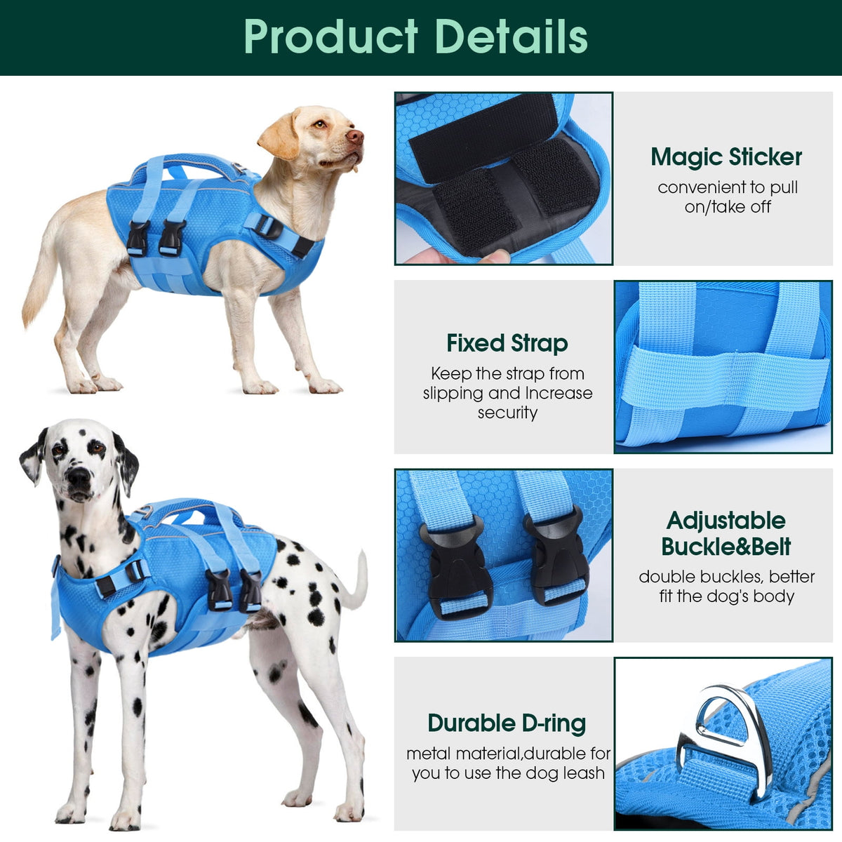 Kuoser Dog Life Jacket, Reflective and Adjustable Dog Life Vest for Small Medium Large Dogs Red, S