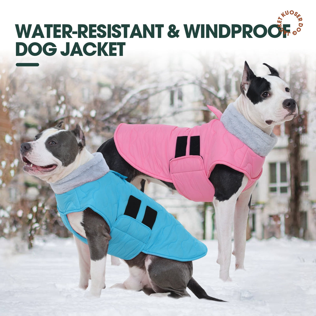 Kuoser Dog Coat Warm Pet Jacket with Eco-friendly Fur Collar, Windproof, Waterproof and Easy Hook-and-loop Closure, Pink, medium