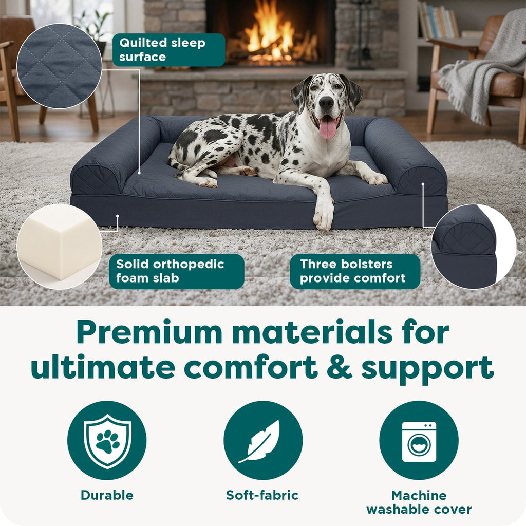 FurHaven Classic Sofa Orthopedic Dog Bed For Large Dogs, Solid Orthopedic Foam Slab for Joint Support, Removable Washable Cover, Jumbo Plus/XXL, Quilted Sofa, Ensign Blue
