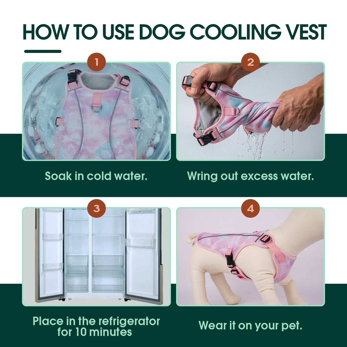 Kuoser Dog Cooling Vest, Breathable Mesh Ice Vest for Dogs, Cooling Jacket for Pet, Blue, extra large