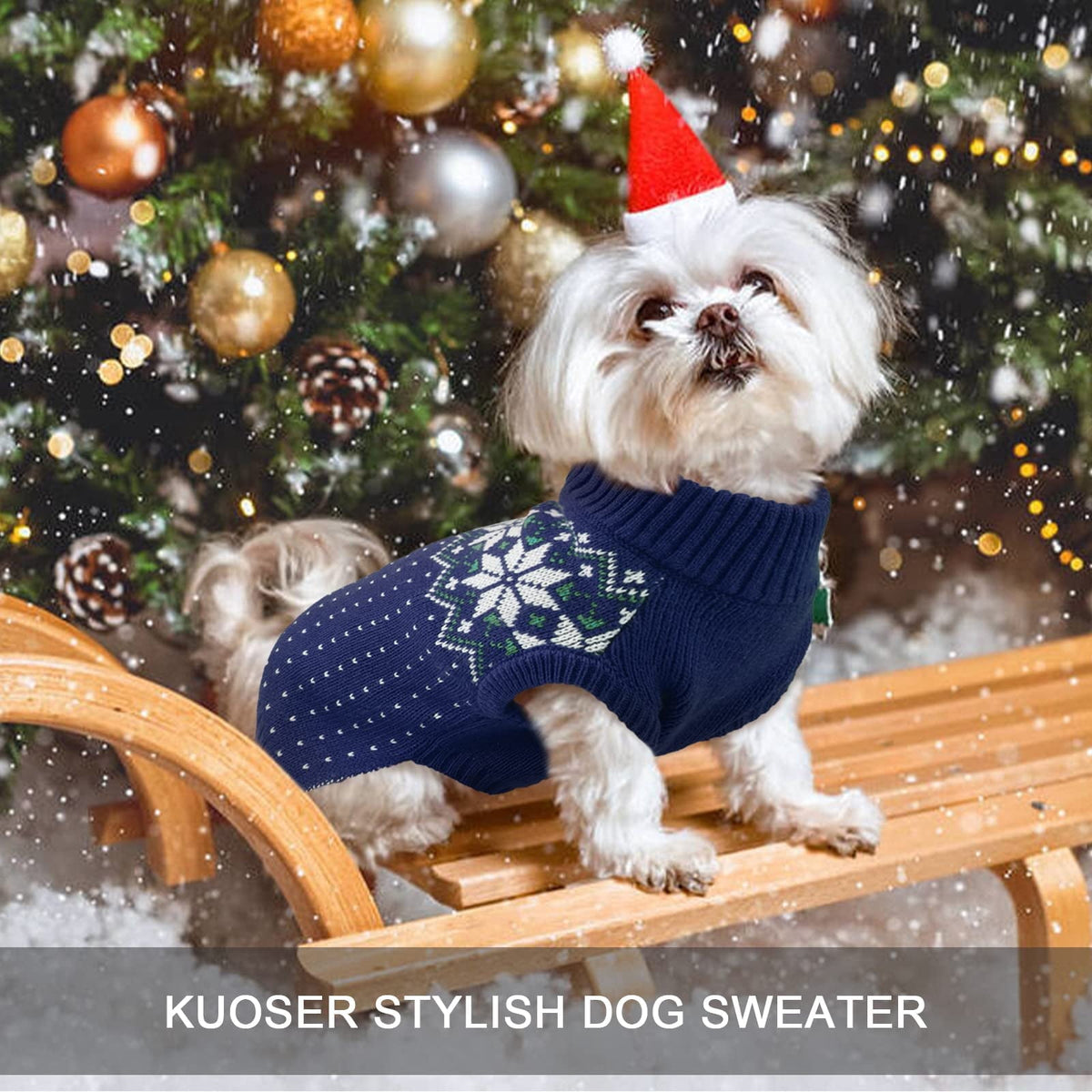 Kuoser Dog Cat Sweater, Holiday Christmas Snowflake Pet Warm Knitwear, Green, M