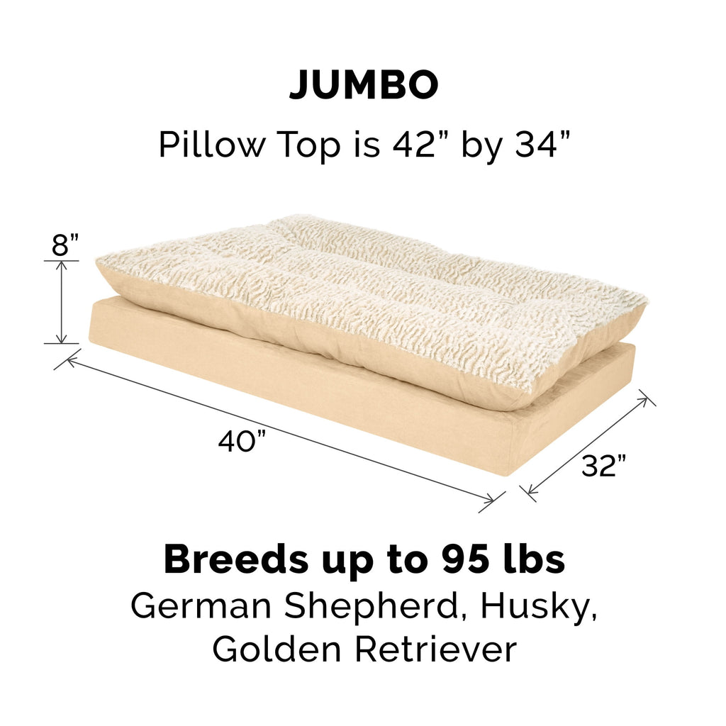 FurHaven Pet Products Embossed Faux Fur & Suede Orthopedic Pillow Top Mattress Pet Bed for Dogs & Cats - Gray, Large