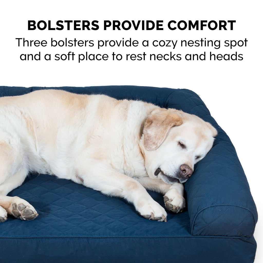 FurHaven Classic Sofa Orthopedic Dog Bed For Large Dogs, Solid Orthopedic Foam Slab for Joint Support, Removable Washable Cover, Jumbo Plus/XXL, Quilted Sofa, Ensign Blue