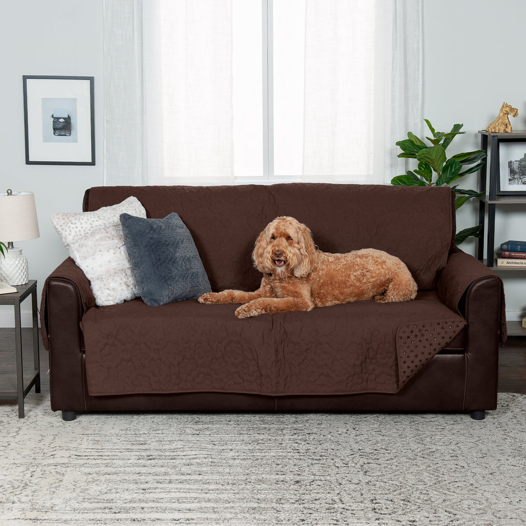 FurHaven Pawprint Non-Skid Sofa and Chair Furniture Protector for Dogs and Cats - Sofa, Dark Brown
