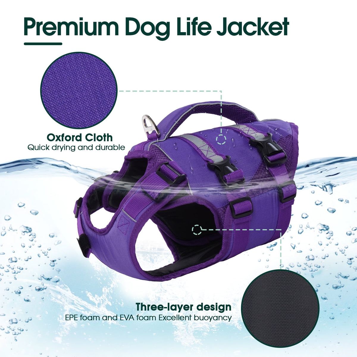 Kuoser Dog Life Jacket, High Flotation Dog Life Vest for Swimming Boating, Red, S