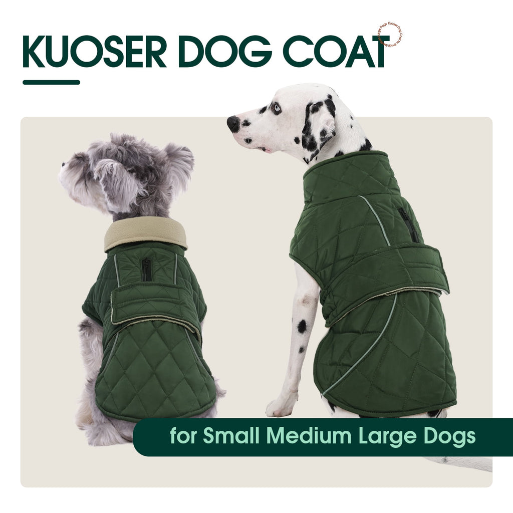 Kuoser Dog Coat Warm Dog Winter Jacket for Small Medium Large Dogs, Green, M