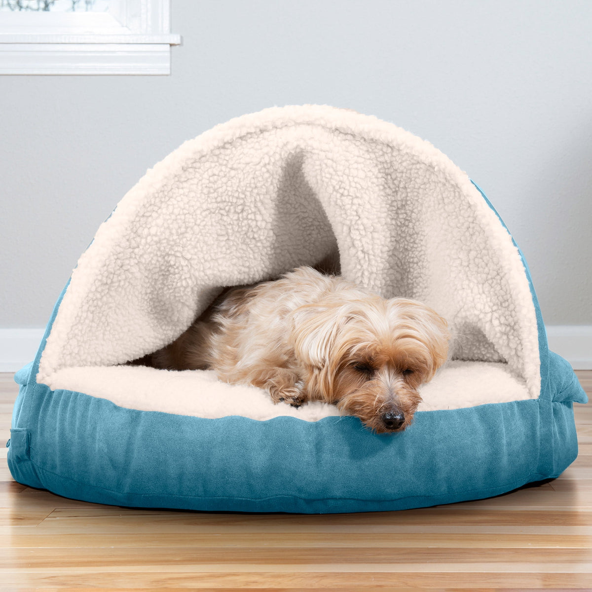 Furhaven 26" Round Orthopedic Dog Bed Sherpa & Suede Snuggery w/ Removable Washable Cover - Gray, 26-inch Faux Lambswool & Suede Gray 26 inch Snuggery (Orthopedic Foam)