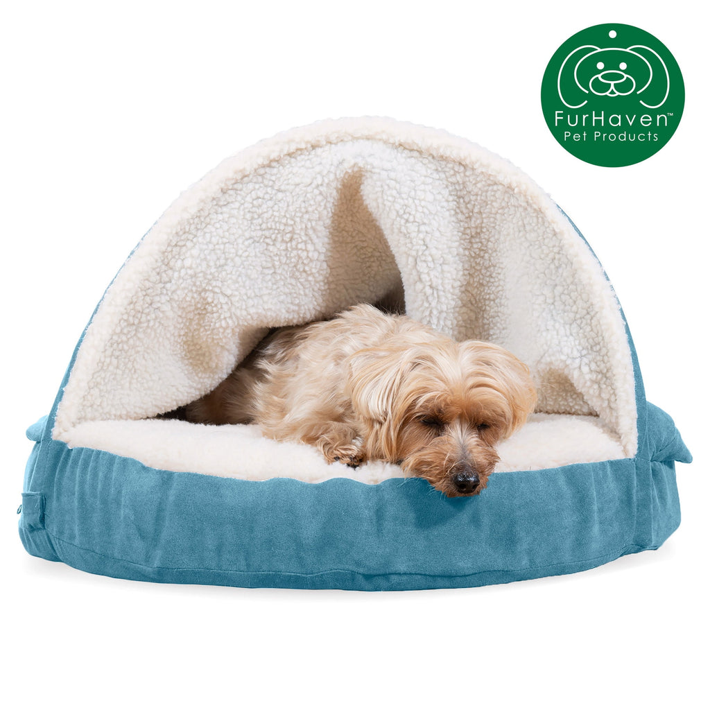 Furhaven 26" Round Orthopedic Dog Bed Sherpa & Suede Snuggery w/ Removable Washable Cover - Gray, 26-inch Faux Lambswool & Suede Gray 26 inch Snuggery (Orthopedic Foam)