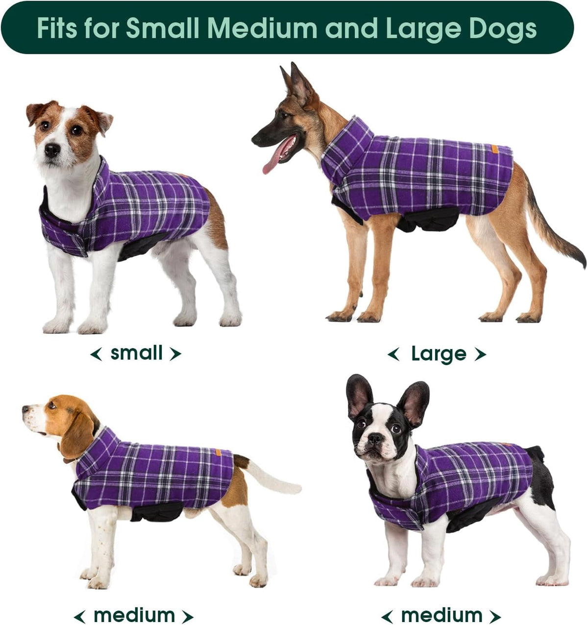 Kuoser Reversible Dog Coat Adjustable British Style Plaid Pet Jacket, Waterproof and Windproof, Blue, M