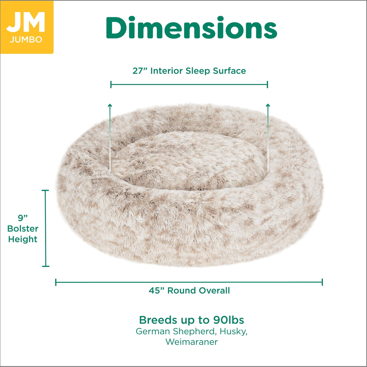 Furhaven 23" Round Calming Donut Dog Bed with Washable & Removable Cover & Bolster - Shaggy Plush Long Faux Fur Ball Bed - Taupe, For Dogs Up to 20 lbs, Small