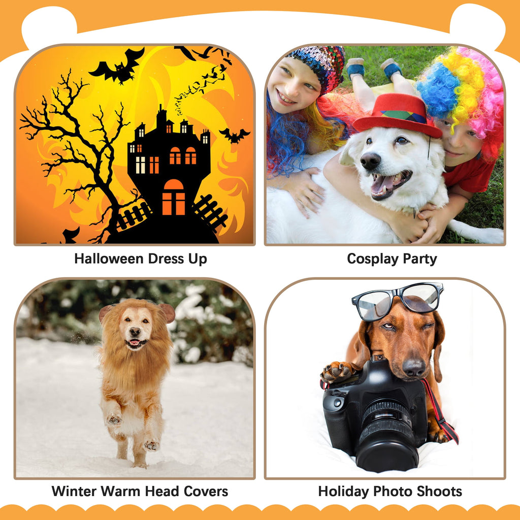 Kuoser Large Dog Lion Mane with Tail Halloween Dog Costumes Fits Neck Size 13- 29.13 inch Funny Accessories for Holidays
