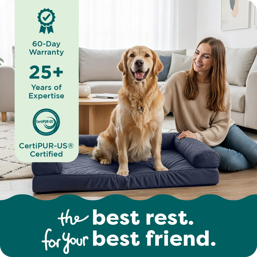 FurHaven Classic Sofa Orthopedic Dog Bed For Large Dogs, Solid Orthopedic Foam Slab for Joint Support, Removable Washable Cover, Jumbo Plus/XXL, Quilted Sofa, Ensign Blue
