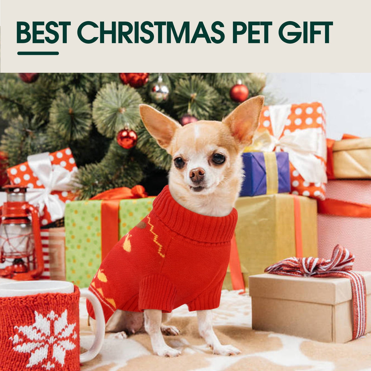 Kuoser Dog Cat Sweater Warm Pet Knitwear Christmas Clothes for Dogs, Red, XL