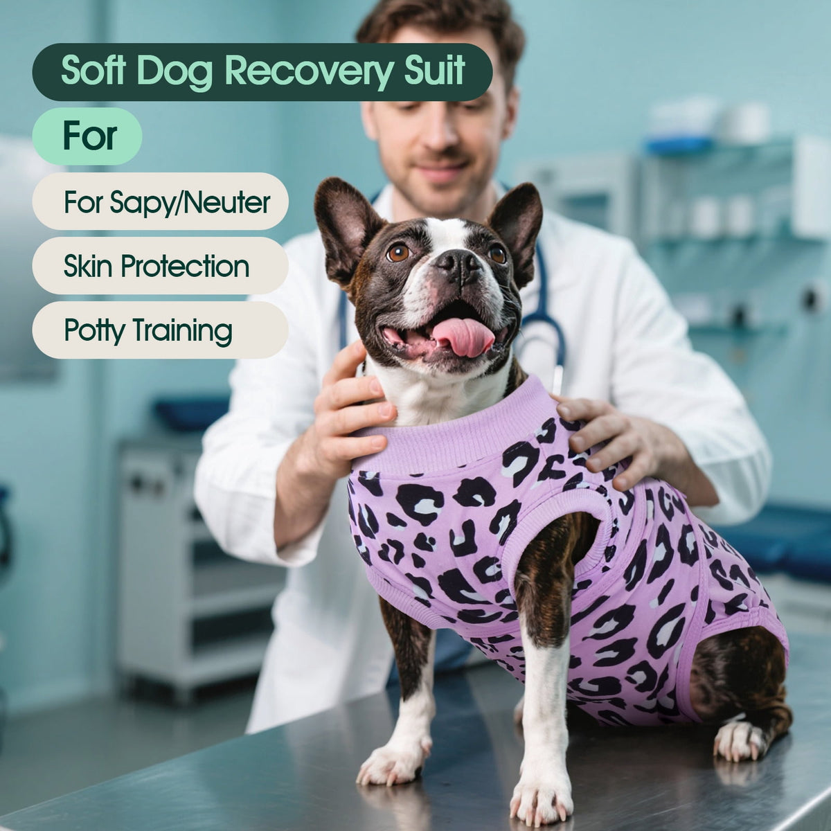 Kuoser Dog Recovery Suit after Surgery, Professional Surgical Onesie for Male Female Dogs, Soft Pet Surgery Suit for Abdominal Wounds Skin Disease, Purple Leopard, XL
