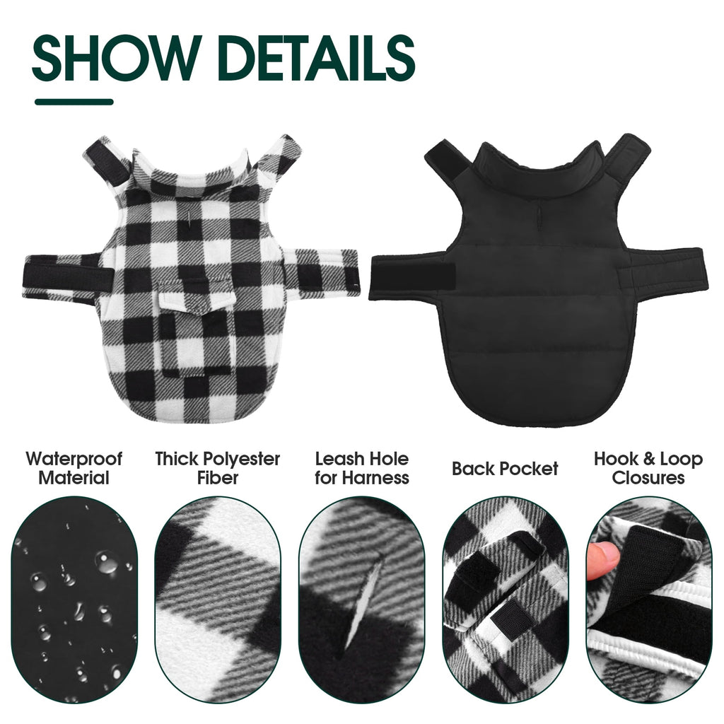 Kuoser British Style Plaid Dog Winter Coat, Windproof Cozy Cold Weather Jacket for Dogs, Blue, M