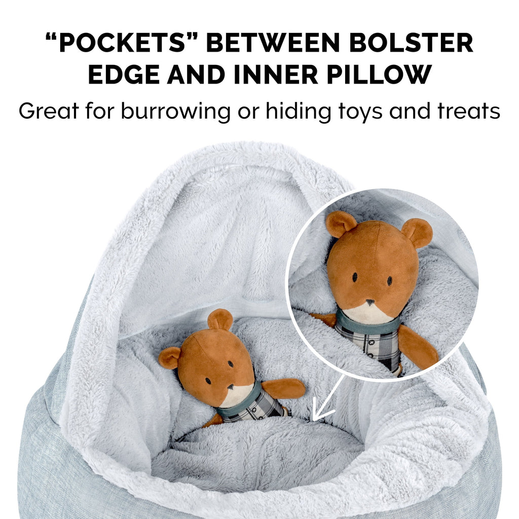 FurHaven Plush & Performance Linen Hooded Donut Pet Bed for Dogs & Cats - Mist Gray, Small - 24"