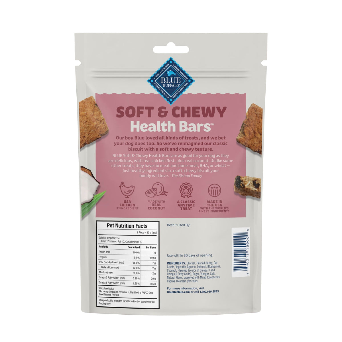 Blue Buffalo Soft & Chewy Health Bars Baked with Real Chicken & Coconut, 9 oz. Bag