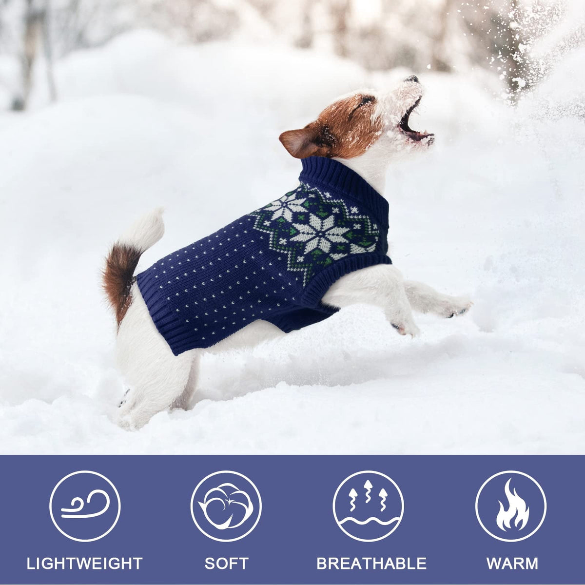 Kuoser Dog Cat Sweater, Holiday Christmas Snowflake Pet Warm Knitwear, Green, M