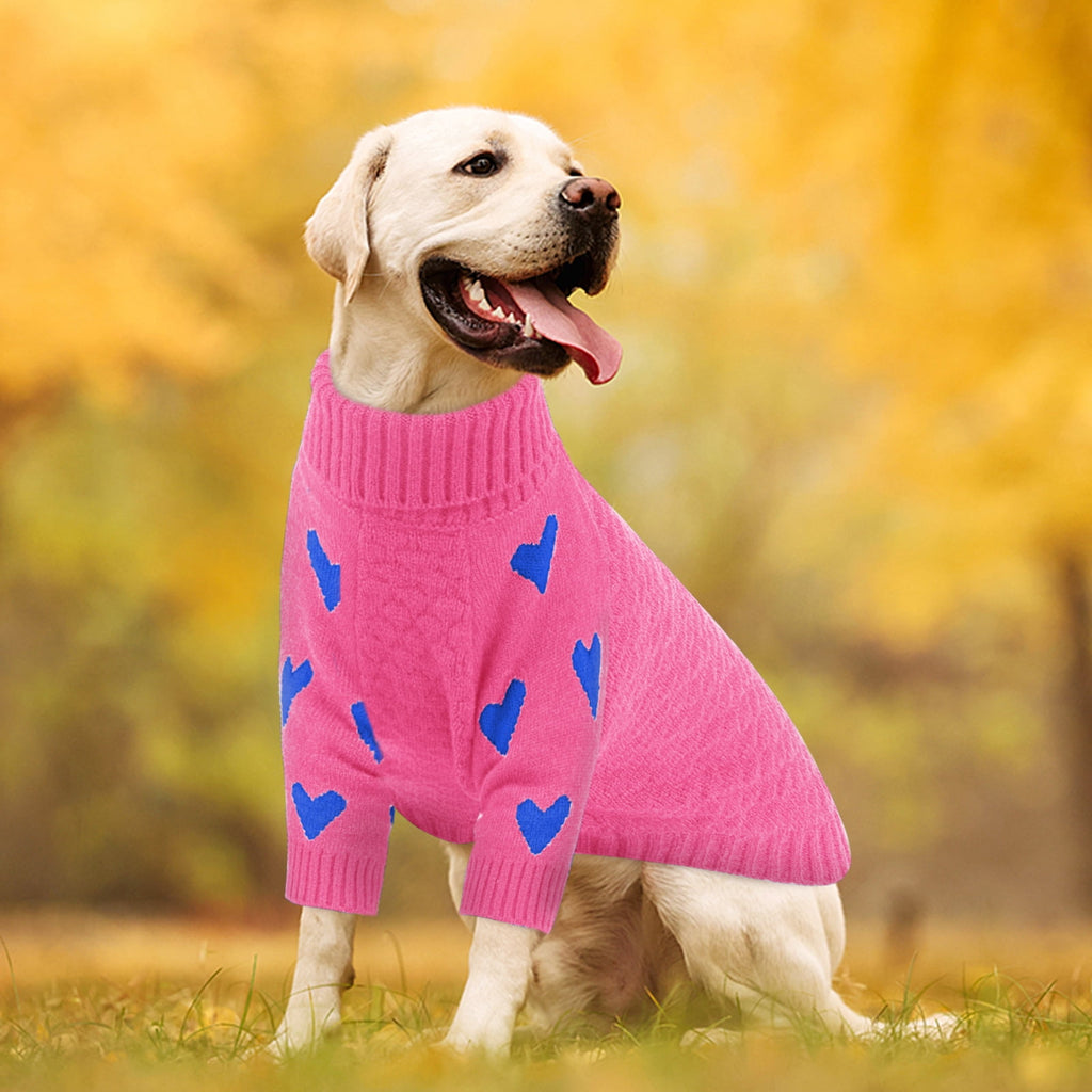 Kuoser Dog Sweater, Turtleneck Pet Sweatshirt, Thick Doggy Winter Clothes for Fall Xmas, Red, M