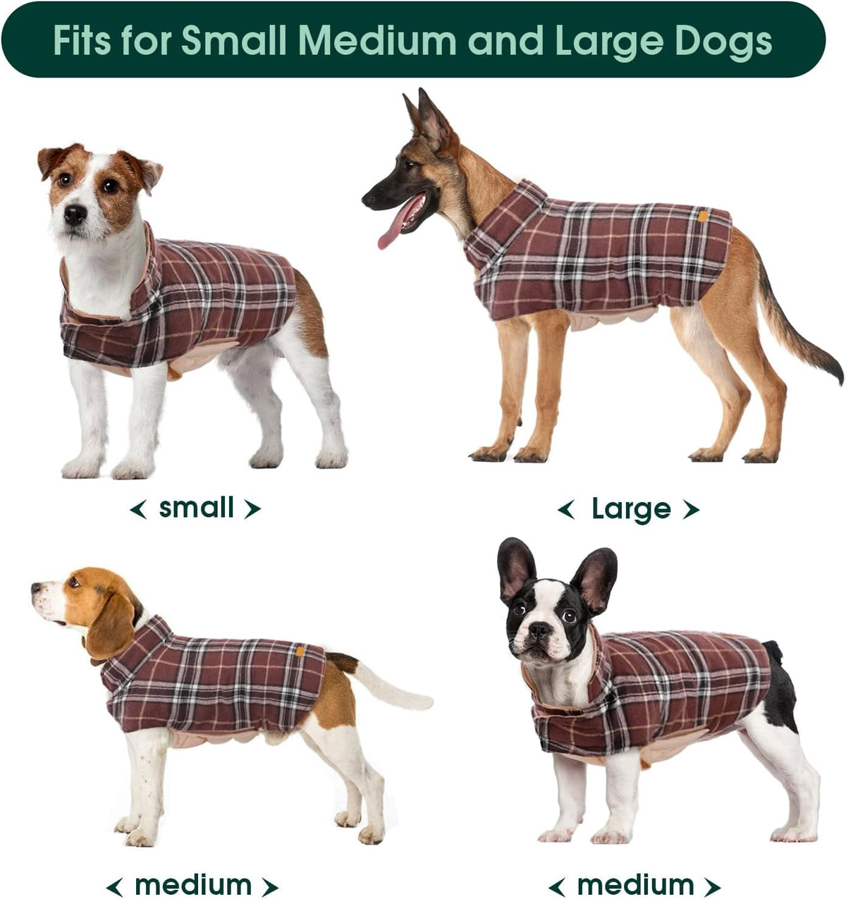 Kuoser Reversible Dog Coat Adjustable British Style Plaid Pet Jacket, Waterproof and Windproof, Blue, M