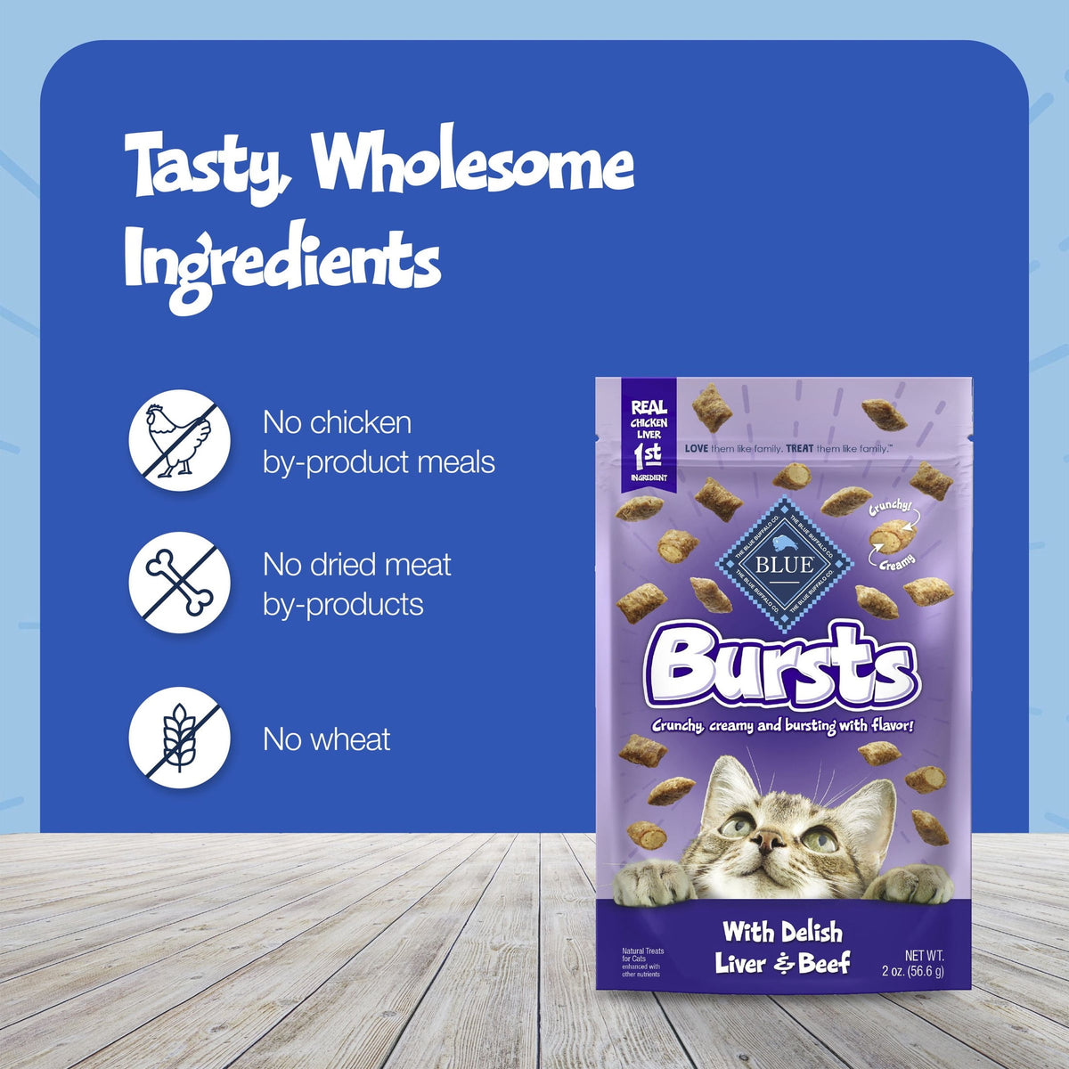 Blue Buffalo Bursts Crunchy & Creamy Cat Dry Treats, Great for Training, Liver & Beef, 5-oz. Bag