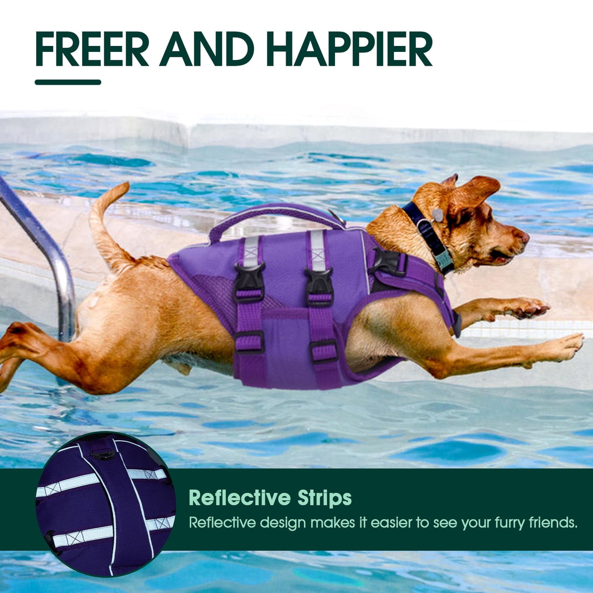 Kuoser Dog Life Jacket, High Flotation Dog Life Vest for Swimming Boating, Red, S