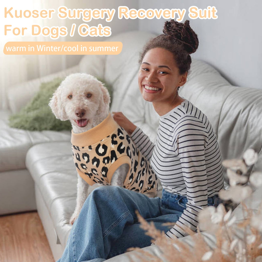 Kuoser Dog Recovery Suit after Surgery, Professional Surgical Onesie for Male Female Dogs, Soft Pet Surgery Suit for Abdominal Wounds Skin Disease, Purple Leopard, XL