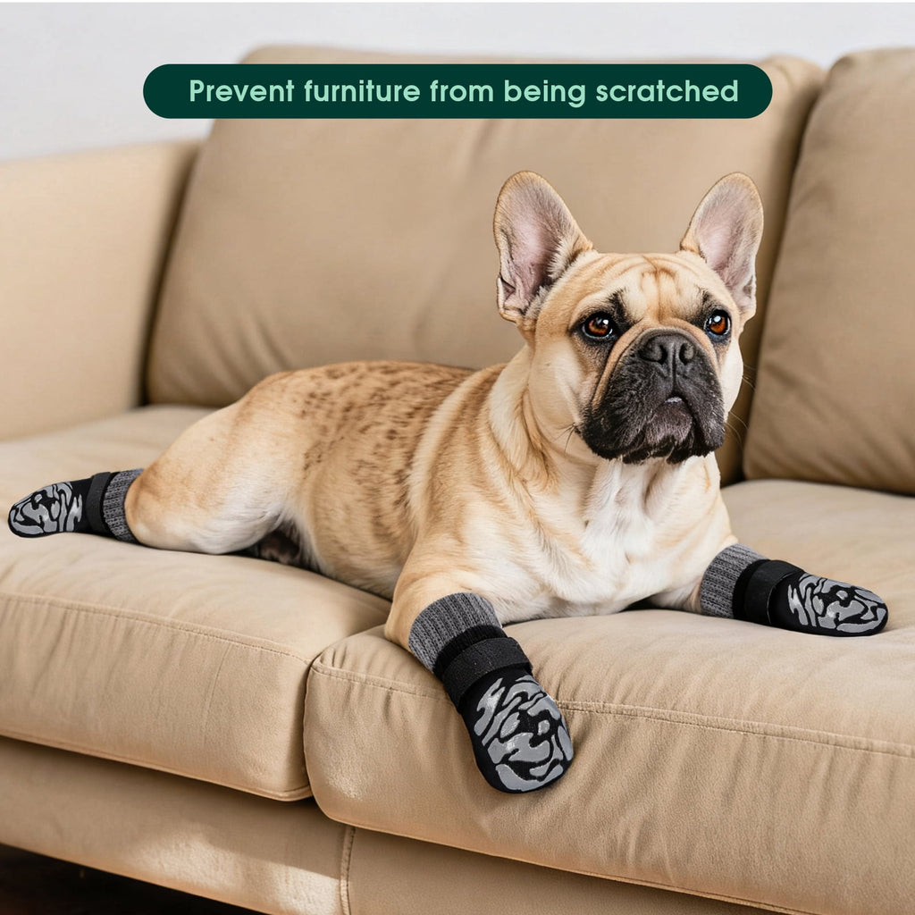 Kuoser Non-Slip Dog Socks for Hardwood Floors & Hot Pavement, Adjustable Pet Socks to Stop Licking and Slipping, Black, M